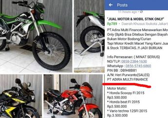 Jual Motor Seken di Medsos Comot Nama Perusahaan, Ini Kata Adira Finance  