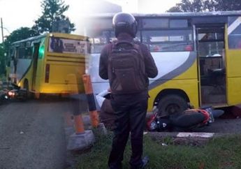 Sebuah Bus Lindas dan Tabrak Sepeda Motor, Lampu Merah di Pertigaan Hanoman Ternyata Sering Jadi Arena Kecelakaan