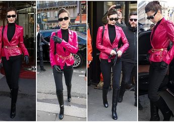 Melangkah di Kota Paris, Supermodel Bella Hadid Tampil Stunning dengan Blazer PVC Warna Pink yang Lagi Ngetren! 