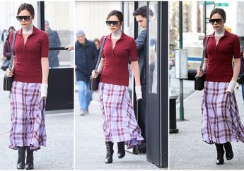 Cuma Victoria Beckham yang Bisa Bikin Paduan Kaus Simpel dengan Rok Motif Kotak-kotak Jadi Stylish Stunning, Ini Buktinya! 