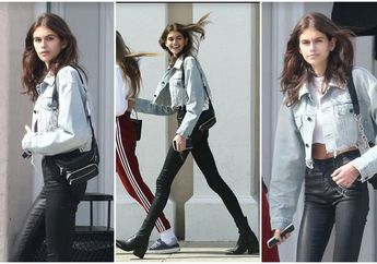 Gaya Off-duty Model Kaia Gerber yang Jauh dari Gemerlap Panggung Catwalk dengan Cropped Denim Jacket Unfinished 