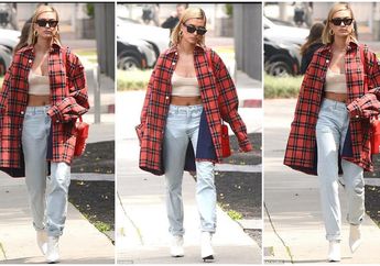 Bisa Kamu Tiru nih, Gaya Fashion Kekinian ala Hailey Baldwin dengan Kemeja Oversized Kotak-kotak, Super Stylish!