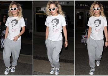 Biasa Seksi Terbuka, Penyanyi Rita Ora Tampil dengan Gaya Boyish Santai di Bandara Los Angeles 