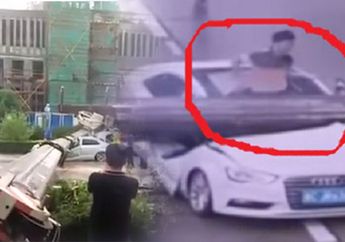 Hampir Saja Tewas Di Dalam Mobil, Pengemudi Ini Tertimpa Tiang Derek Raksasa Telak Menghajar Mobilnya
