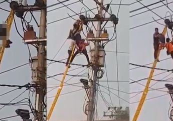 Status Facebook Bikin Geger, Video Orang Kesetrum di Atas Tiang Listrik, Lihat Detik Saat Ada yang Jatuh
