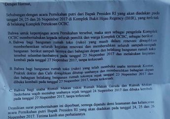 Karena Ada Pernikahan Putri Presiden, Perniagaan di Komplek OCBC Dihentikan