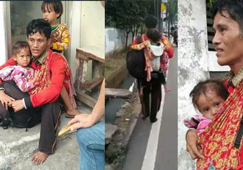 Viral, Ayah Gendong 2 Bocah Tanpa Alas Kaki, Netizen Ungkap Kejanggalan ini