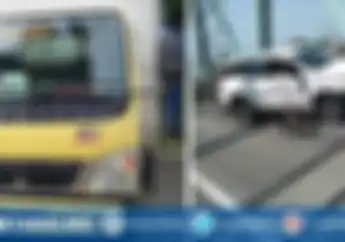Gagal Nyalip, Truk Boks Adu Kambing Lawan Vario, Pemotor Nyebur Sungai