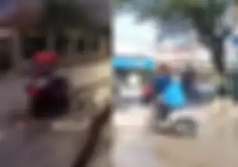 Mirip Pemotor Honda Vario Terobos Jalan Dicor di Bandung, Emak-emak Naik Honda Scoopy di Cilegon Malah Cuek
