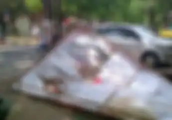 Motor Ketimpa Baliho Caleg Pemilu 2024 di Cakung Bikin Pengendara dan Pembonceng Jatuh