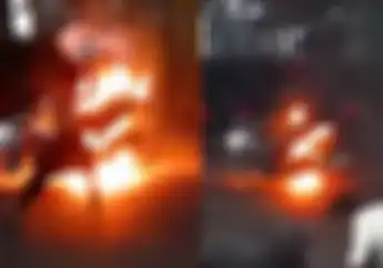 Motor Yamaha Aerox Terbakar Usai Geber Knalpot Brong Saat Takbiran Jadi Gagal Lebaran