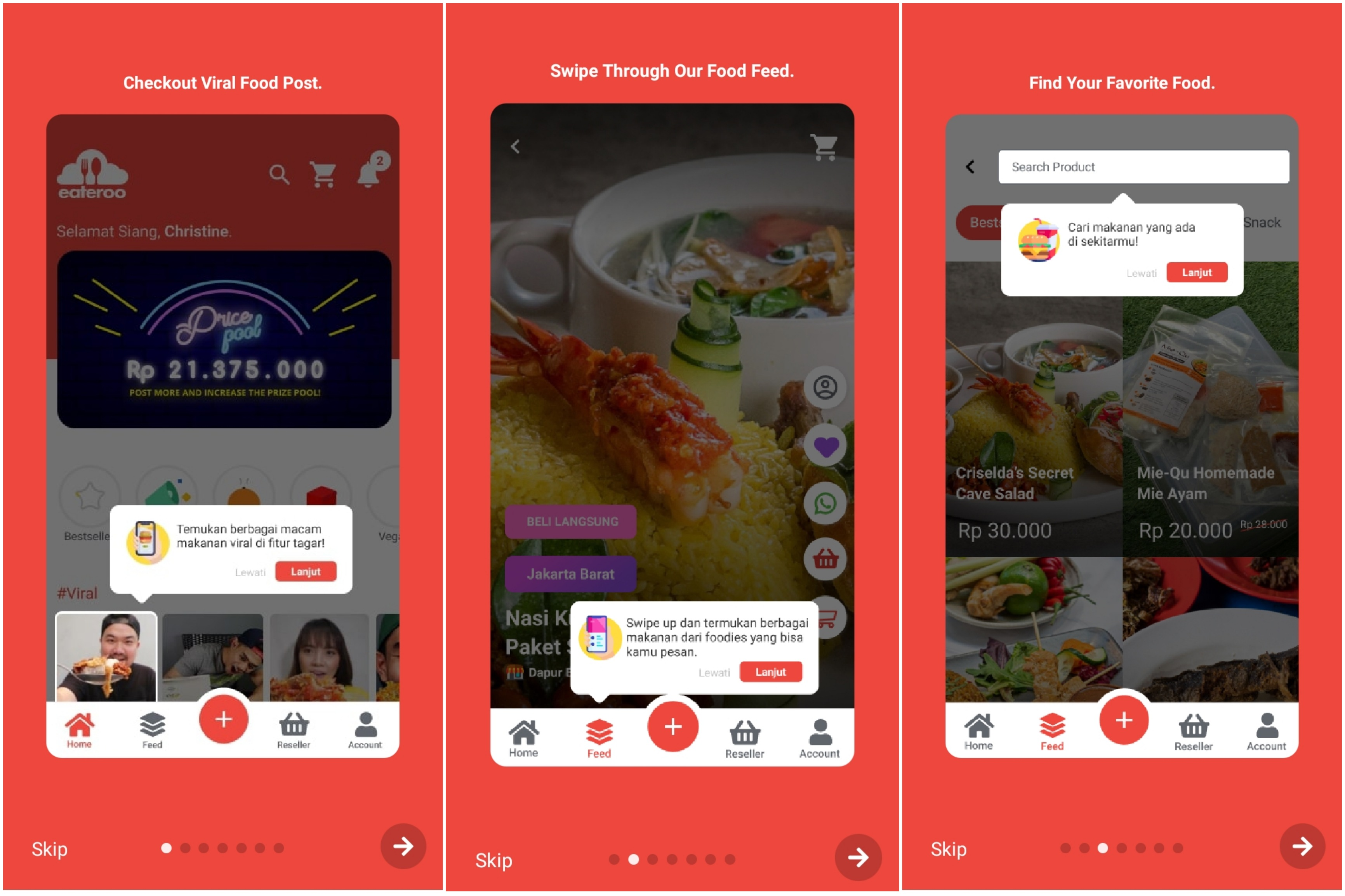 Beberapa fitur di Eateroo, aplikasi penghasil uang yang baru.