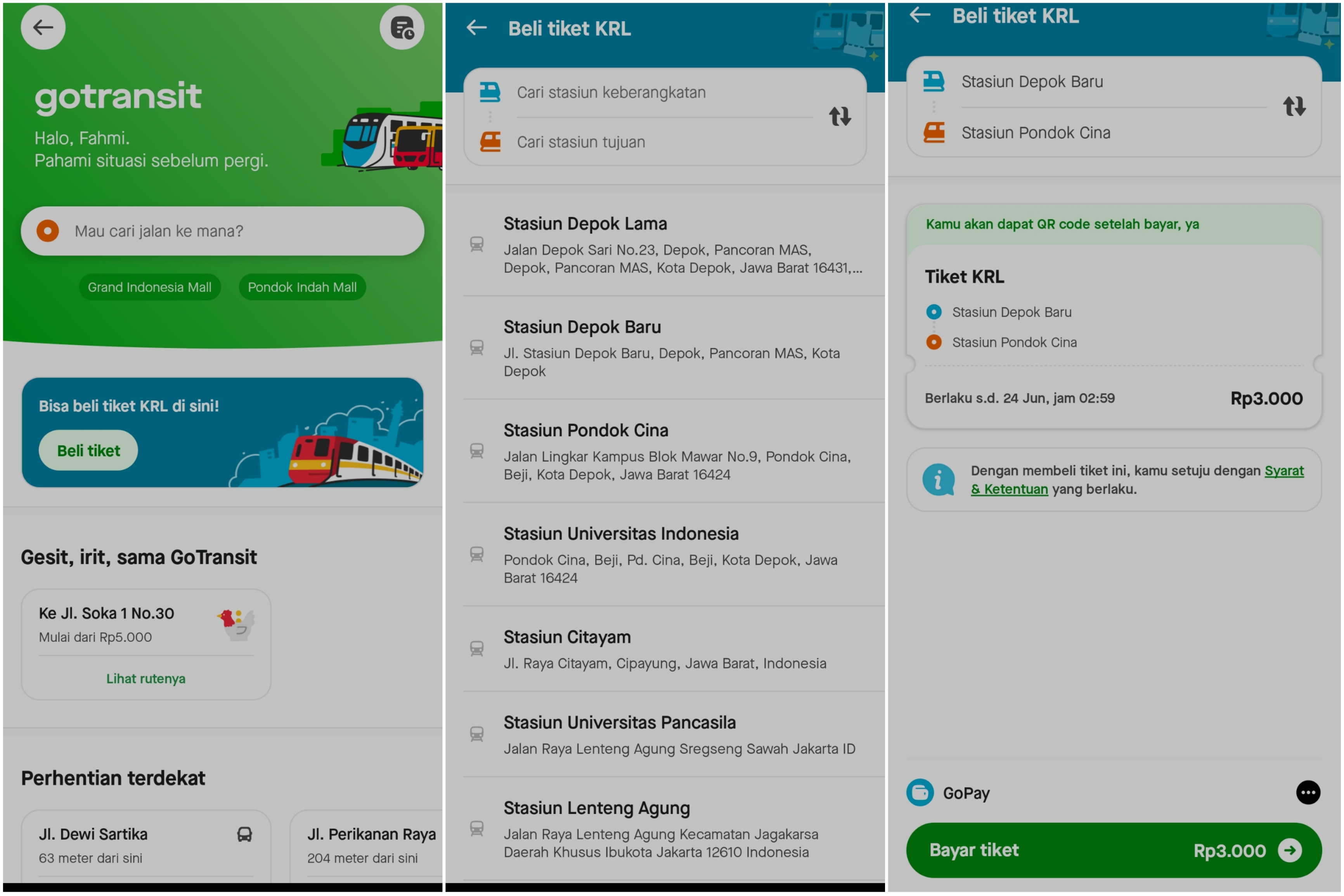 Cara beli tiket KRL di aplikasi Gojek.