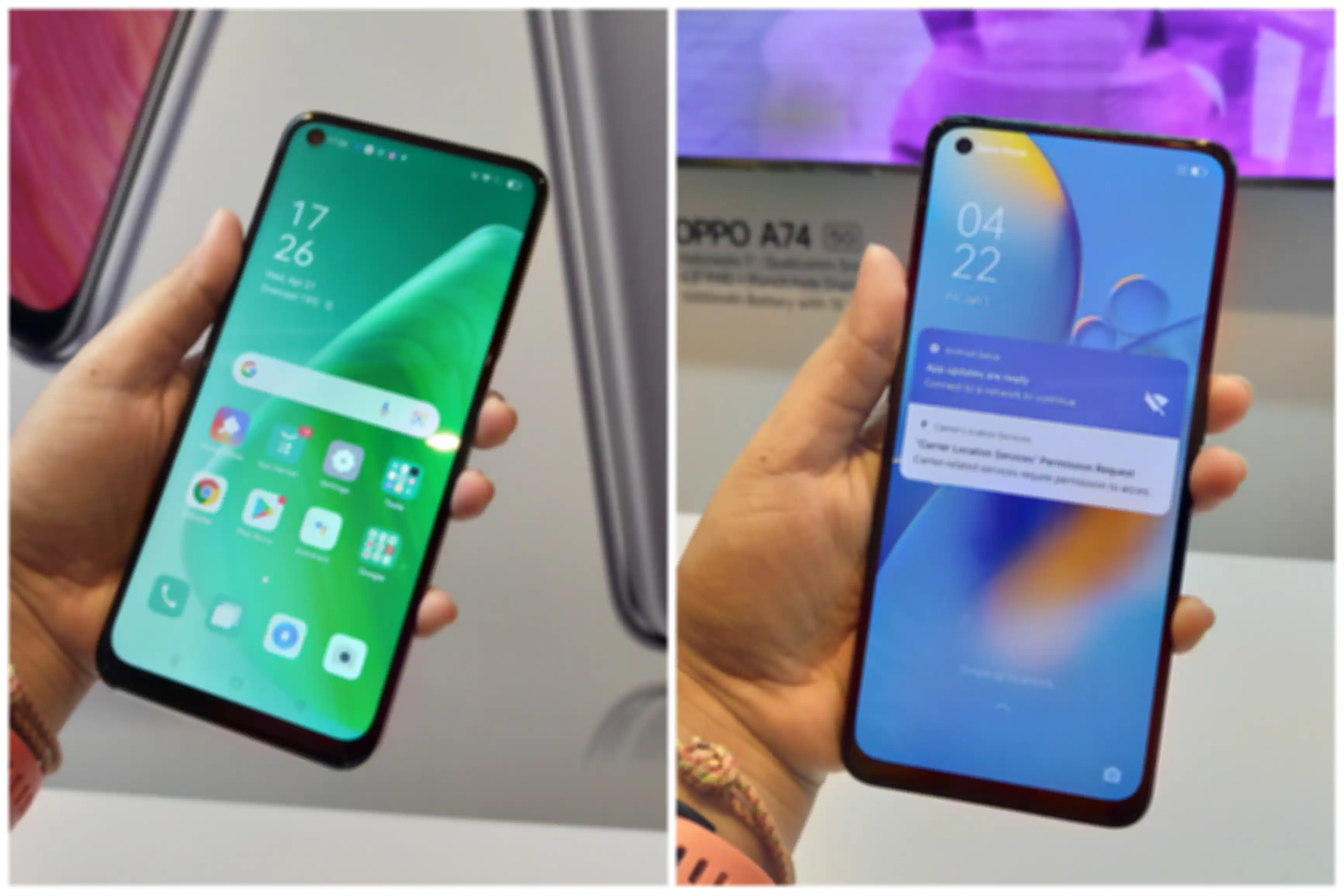 (kiri) layar Oppo A74 5G dan (kanan) layar Oppo A74 4G