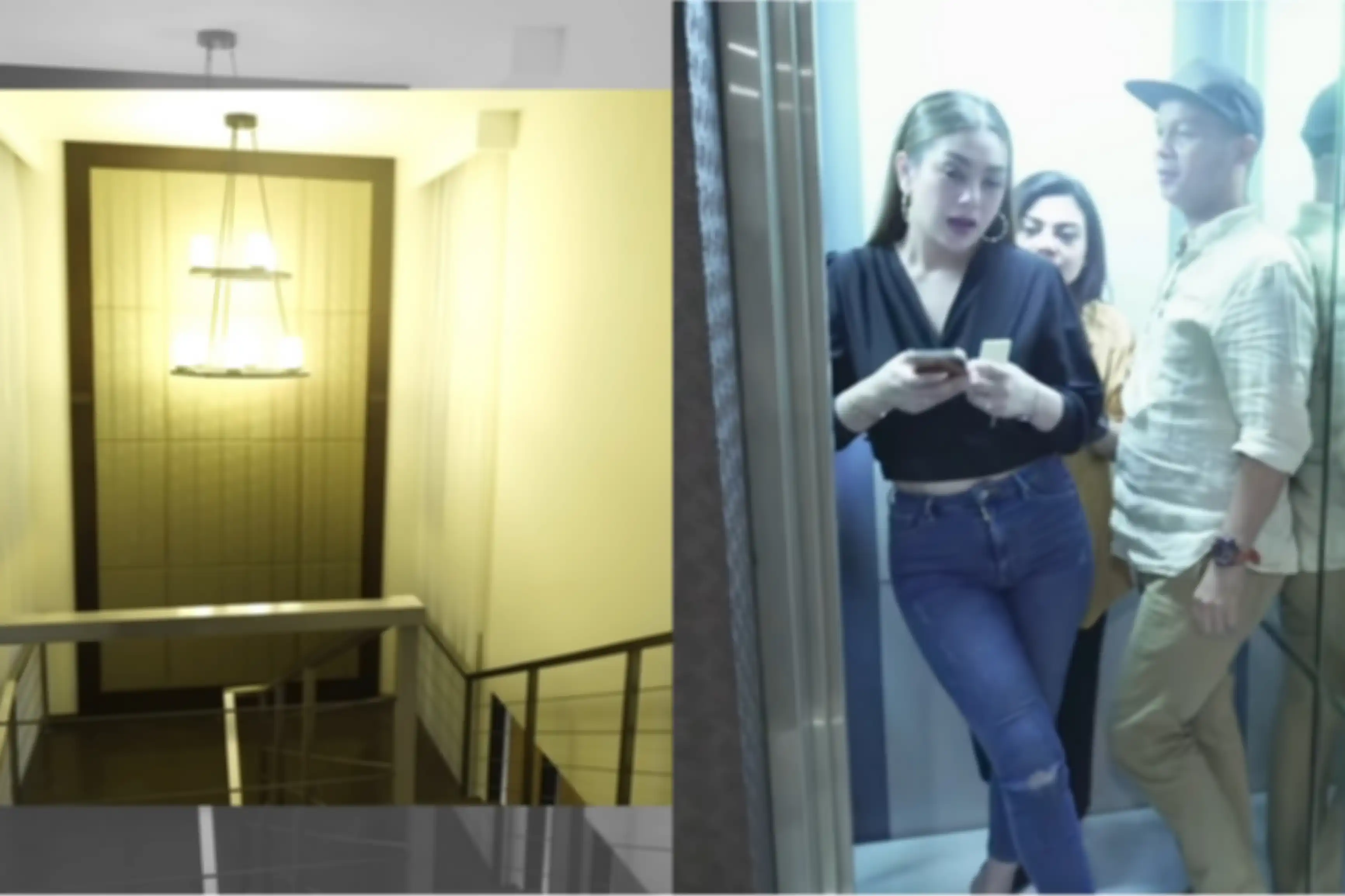Tangga dan lift di rumah artis Celine Evangelista.