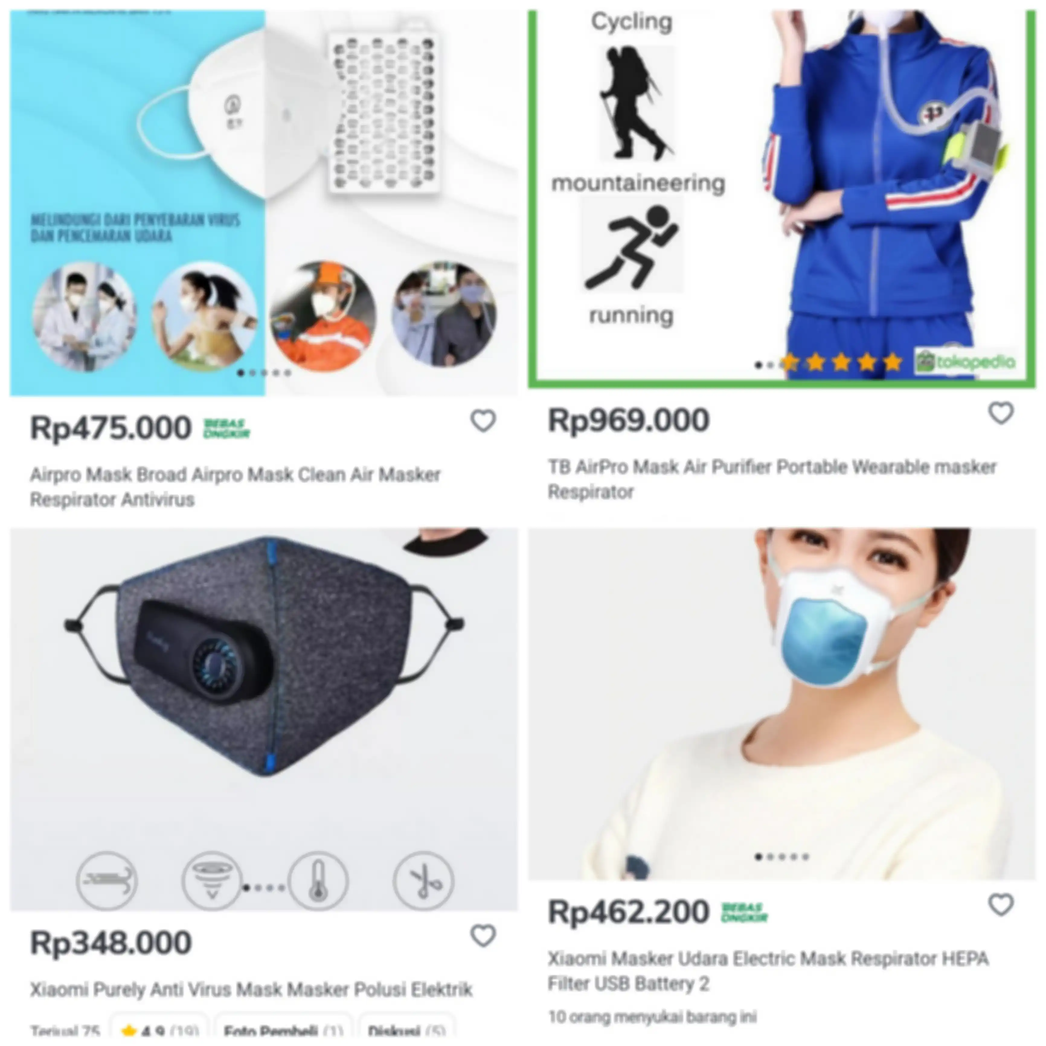 Harga masker respirator HEPA Filter di Tokopedia
