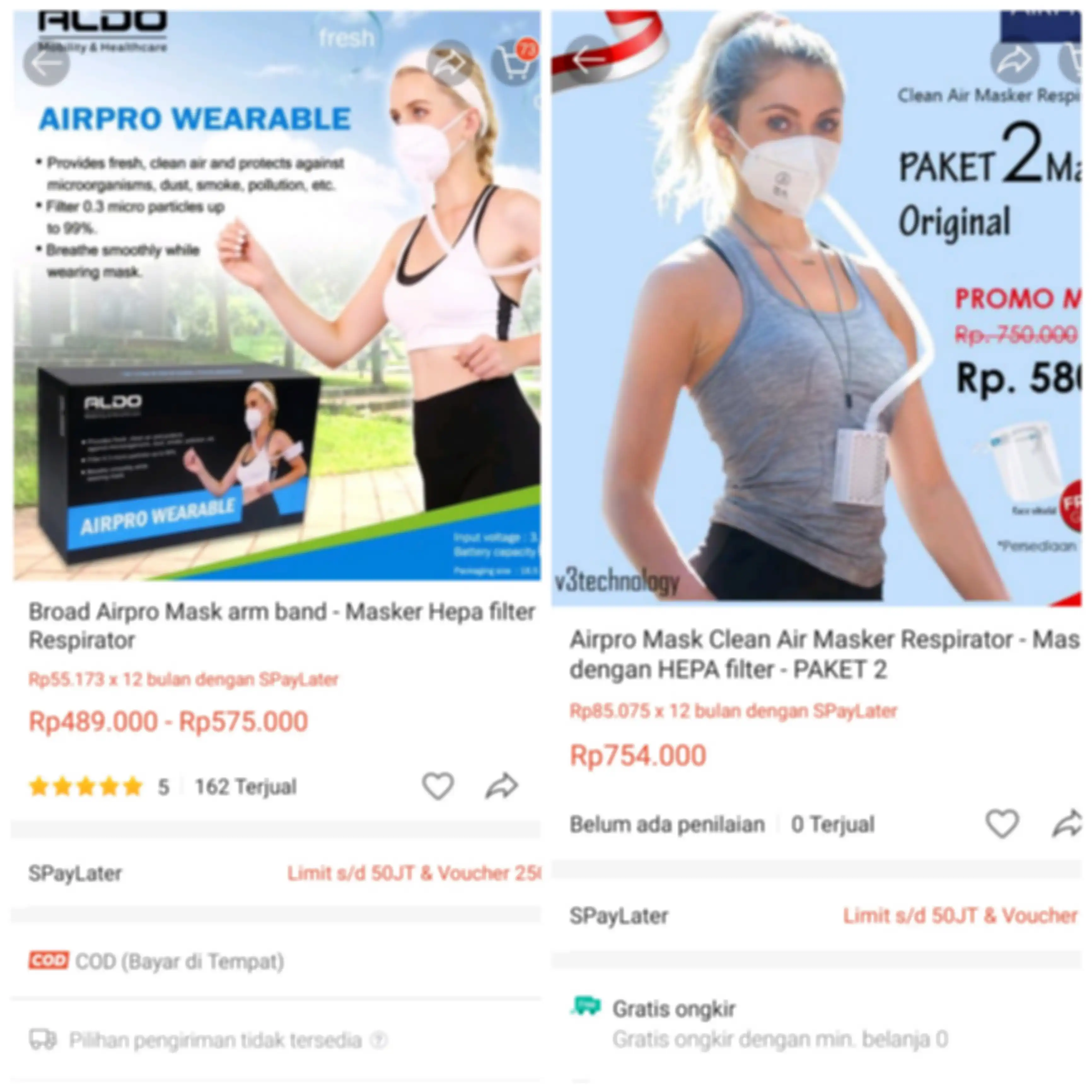 Harga masker respirator HEPA filter di Shopee.
