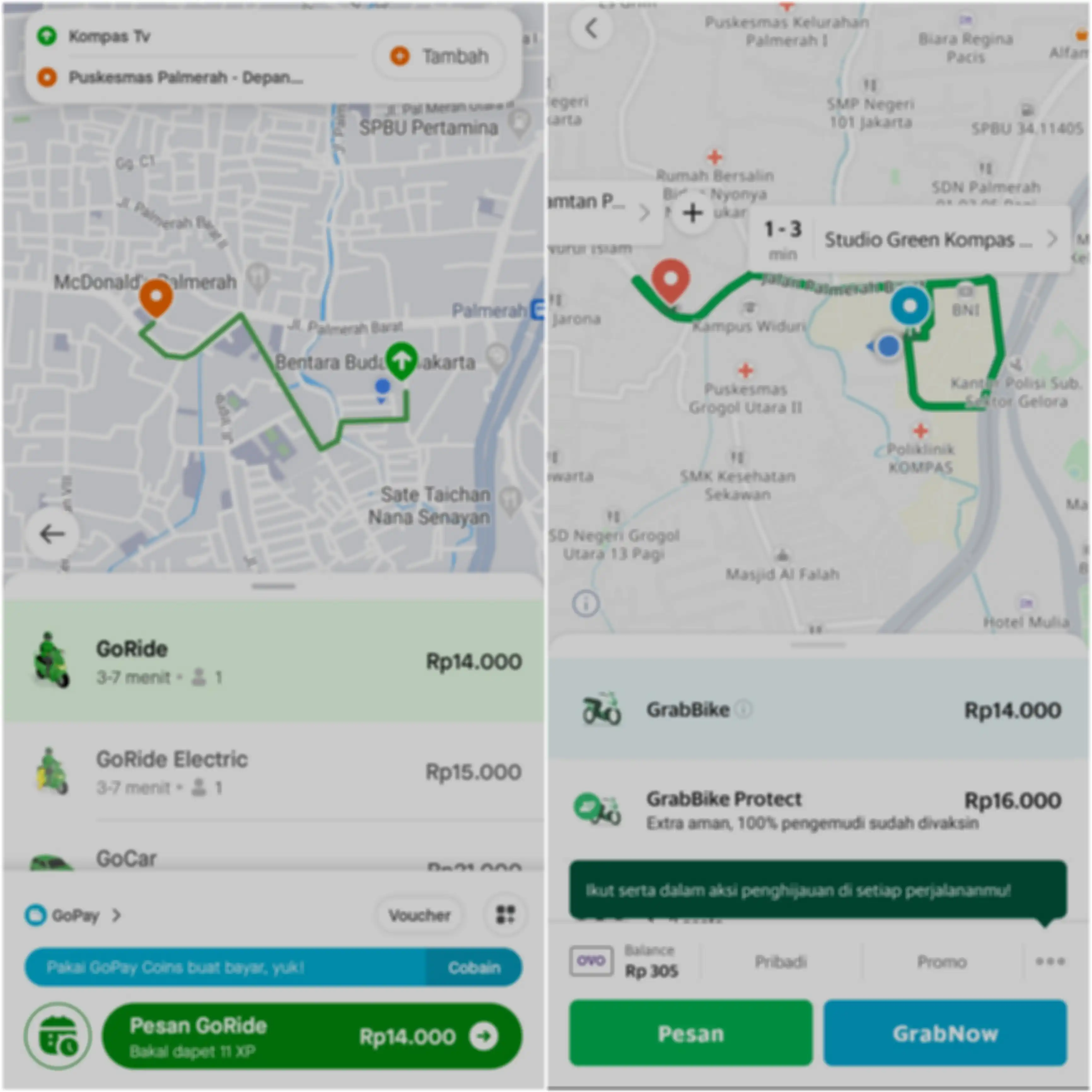 Tangkapan layar harga dasar Gojek dan Grab terbaru setelah adanya kabar kenaikan tarif ojek online.