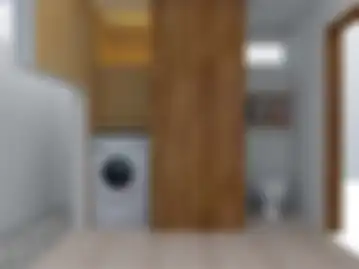 Pintu geser dengan railing di plafon, mencegah basah dan lebih hemat tempat.