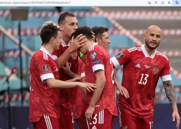 Para pemain timnas Rusia dalam sebuah pertandingan kualifikasi Piala Dunia 2022 zona Eropa.