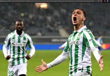Antony merayakan gol untuk Real Betis ke gawang Gent pada leg 1 babak play-off UEFA Conference League di KAA Gent Arena, Kamis (13/2/2025).