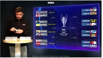 Simulasi drawing Liga Champions babak 16 besar versi Marca menampilkan derbi Real Madrid vs Atletico Madrid.