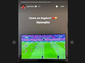 Unggahan Jay Idzes di Instagram saat menonton laga mantan klubnya, Go Ahead Eagles, melawan AZ di final Piala Belanda 2024-2025.