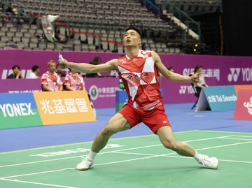 Chou Tien Chen saat berlaga pada babak 32 besar Taipei Open 2025 di Taipei Arena, Taipei, Taiwan, Rabu (7/5/2025).