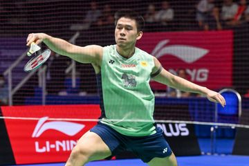 Pebulu tangkis tunggal putra Thailand, Kunlavut Vitidsarn, pada babak final Singapore Open 2025 di Singapore Indoor Stadium, Minggu (1/6/2025).