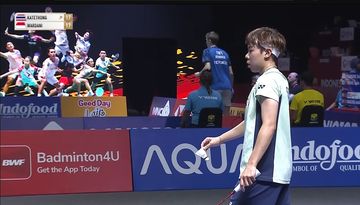 Tunggal putri Thailand, Supanida Katethong, saat menghadapi Putri KW di babak kedua Indonesia Open 2025.