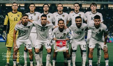 Skuad timnas Indonesia melawan Jepang di Stadion Suita, Jepang, Selasa (10/6/2025).