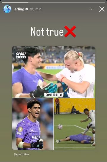 Unggahan Erking Haaland di Instagram Story.