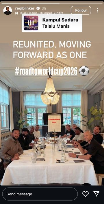 Unggahan akun Instagram Regi Blinker soal rapat tim pelatih Timnas Indonesia