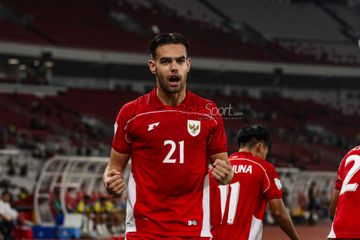Jens Raven sedang melakukan selebrasi seusai mencetak gol dalam laga babak penyisihan Grup A Piala AFF U-23 2025 antara Timnas U-23 Indonesia versus Timnas U-23 Brunei Darussalam di Stadion Utama Gelora Bung Karno, Senayan, Jakarta, Selasa (15/7/2025).