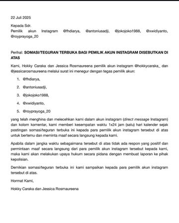 Pemain timnas U-23 Indonesia, Hokky Caraka, melakukan somasi kepada lima netizen yang melakukan penghinaan di akun instagram pribadinya dan sang pasangan.