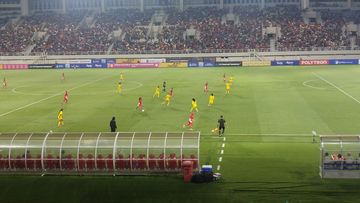 Suasana pertandingan antara timnas U-16 Putri Indonesia melawan timnas U-16 Putri Malaysia, Minggu (24/8/2025),