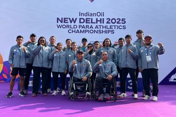 Tim para atletik Indonesia pada Kejuaraan Dunia Para Atletik 2025 di New Delhi, India, Minggu (5/10/2025).