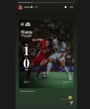 Unggahan Instagram Story pemain Timnas Indonesia, Ivar Jenner.