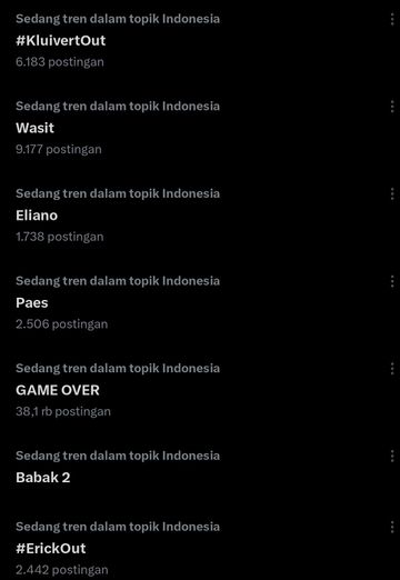 Tagar ErickOut dan PatrickOut menggema setelah timnas Indonesia dikalahkan Irak dan dipastikan gagal lolos ke Piala Dunia 2026.