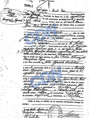 Akta kelahiran nenek Imanol Machuca, Concepci&oacute;n Agueda Alaniz yang dibocorkan Capital de Noticias