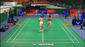 Ganda campuran Malaysia, Jimmy Wong/Lai Pei Jing, pada perempat final Korea Masters 2025.