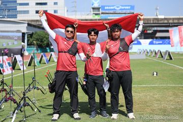 Tim beregu putra panahan Indonesia berhasil meraih medali emas pada nomor recurve pada SEA Games 2025, Rabu (17/12/2025)