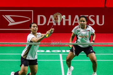 Isyana Syahira Meida/Rinjani Kwinnara Nastine beraksi pada babak 32 besar Indonesia Masters 2026 di Istora Senayan, Jakarta, Selasa (20/1/2026).