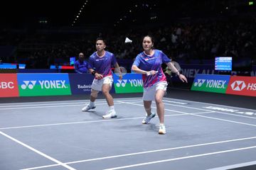Aksi ganda campuran Indonesia, Amri Syahnawi/Nita Violina Marwah,  saat tampil pada babak kedua All England Open 2026 di Birmingham, Inggris, 5 Maret 2026.