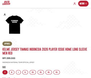 Rincian harga jersey Timnas Indonesia yang termahal yakni player Issue lengan panjang tembus Rp1,6 juta.
