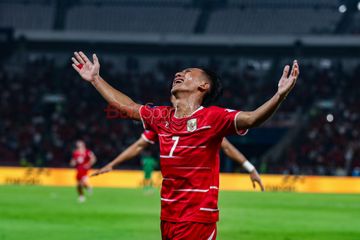 Beckham Putra Nugraha sedang melakukan selebrasi seusai mencetak gol dalam laga FIFA Series 2026 antara Timnas Indonesia versus Timnas Saint Kitts and Nevis di Stadion Utama Gelora Bung Karno, Senayan, Jakarta, Jumat (27/3/2026) malam.