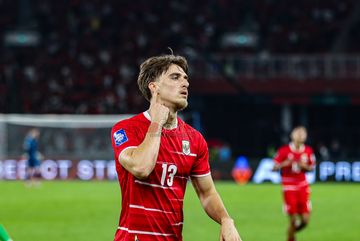 Mauro Zijlstra sedang melakukan selebrasi seusai mencetak gol saat bertanding dalam laga FIFA Series 2026 antara Timnas Indonesia versus Timnas Saint Kitts and Nevis di Stadion Utama Gelora Bung Karno, Senayan, Jakarta, Jumat (27/3/2026) malam.