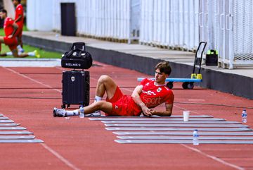 Mauro Zijlstra sedang menjalani sesi latihan terpisah bersama Timnas Indonesia di Stadion Madya, Senayan, Jakarta, Minggu (29/3/2026).