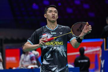 Tunggal putra Indonesia, Jonatan Christie, saat menghadapi Leong Jun Hao (Malaysia) pada babak 32 besar Kejuaraan Asia 2026 di Ningbo Olympic Sports Center, China, Rabu (8/4/2026).