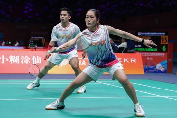 Ganda campuran Indonesia, Amri Syahnawi/Nita Violina Marwah, saat tampil pada babak kedua Kejuaraan Asia 2026 di Ningbo, China, 9 April 2026.